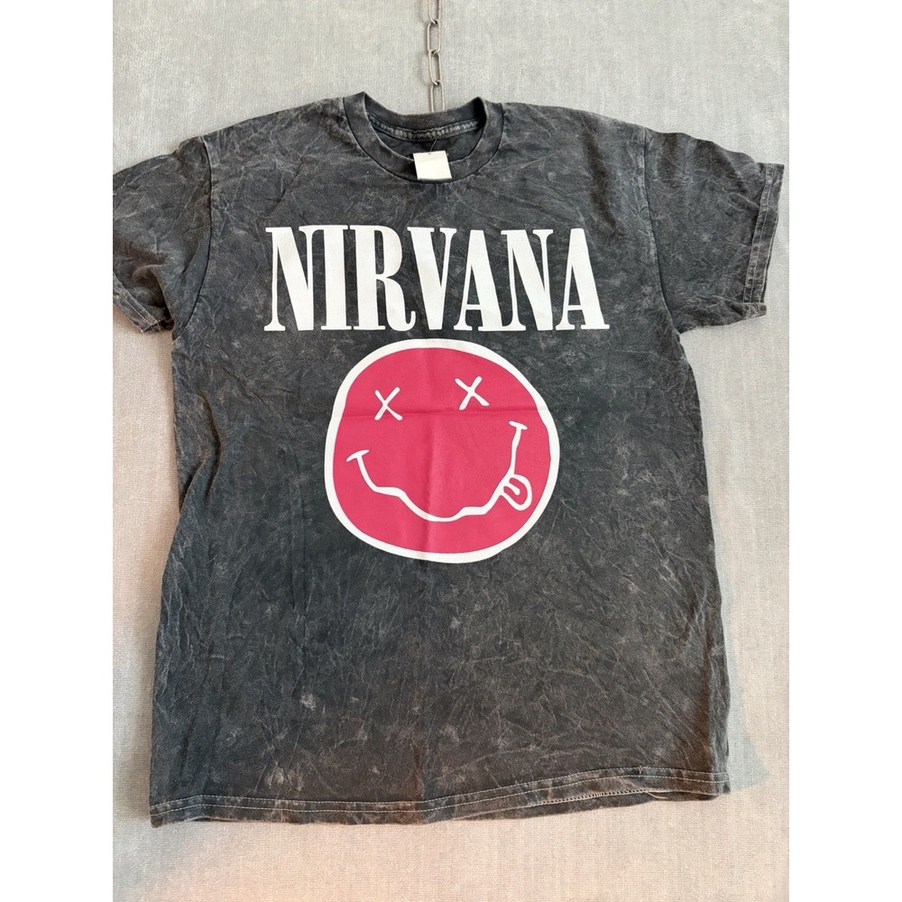 Nirvana Live '93 Tour Black Smiley Face 100% Cotton T-Shirt Size M